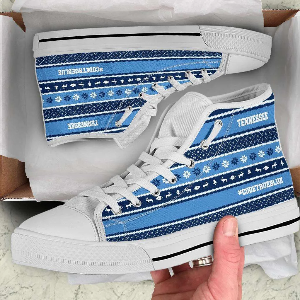 Tennessee Blue #CodeTrueBlue Football Fans Ugly Christmas Sweater style Hi-Top Sneakers Hightop Shoes