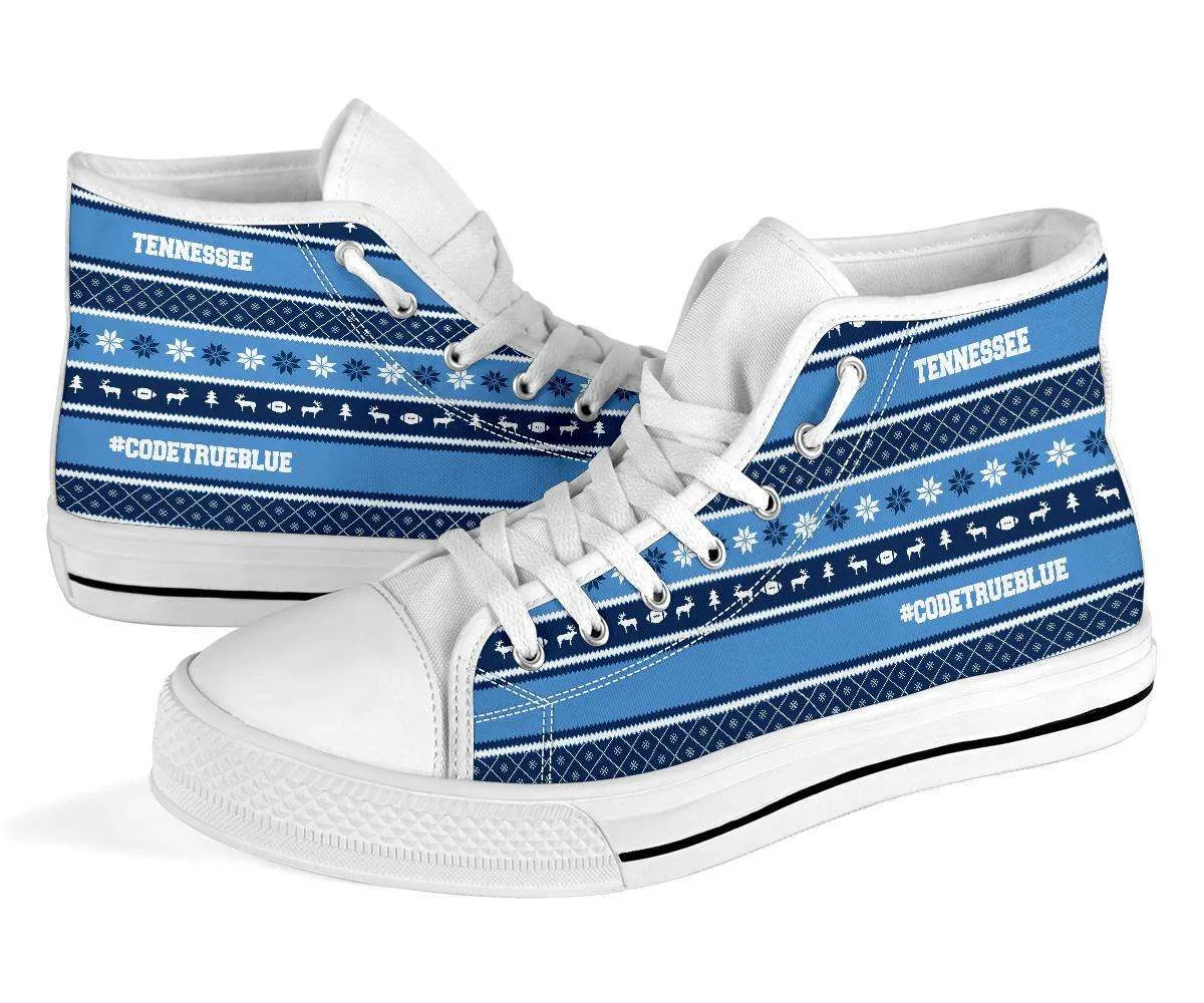 Tennessee Blue #CodeTrueBlue Football Fans Ugly Christmas Sweater style Hi-Top Sneakers Hightop Shoes
