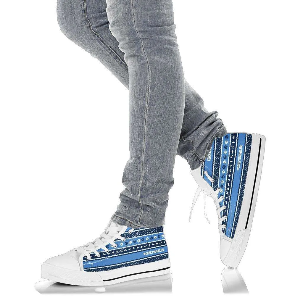 Tennessee Blue #CodeTrueBlue Football Fans Ugly Christmas Sweater style Hi-Top Sneakers Hightop Shoes