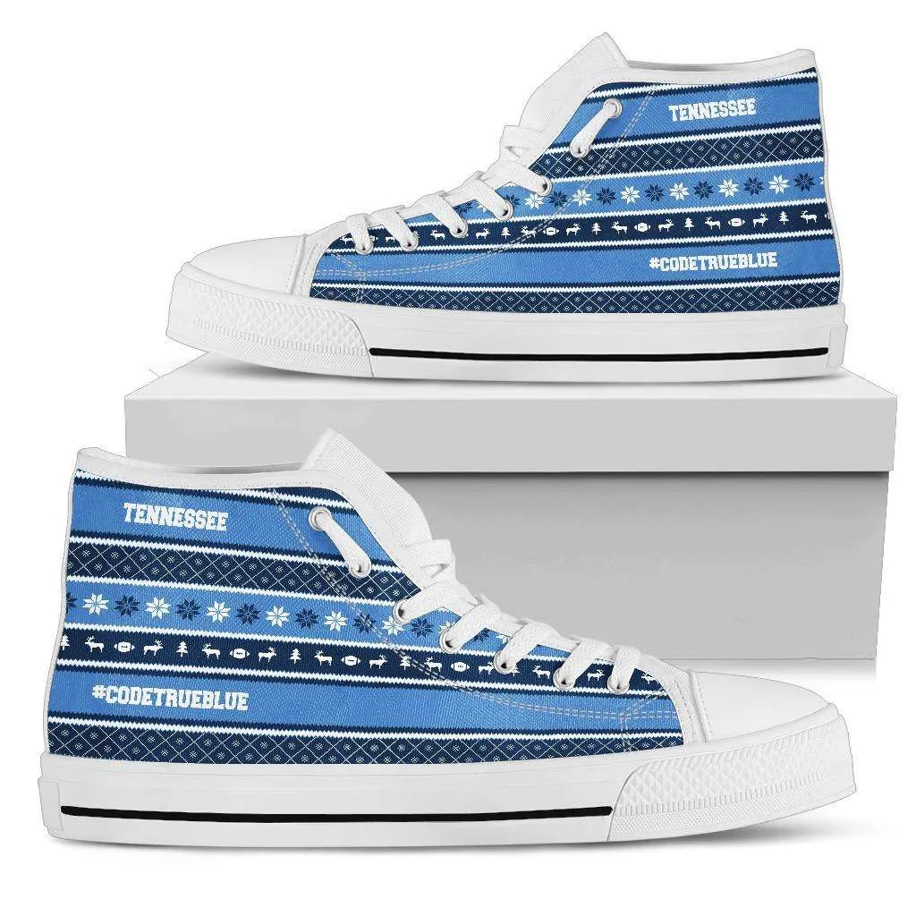 Tennessee Blue #CodeTrueBlue Football Fans Ugly Christmas Sweater style Hi-Top Sneakers Hightop Shoes