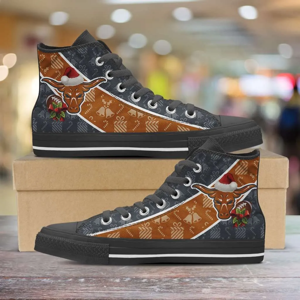 Texas Longhorns Christmas Football Pattern Canvas High Top Shoes