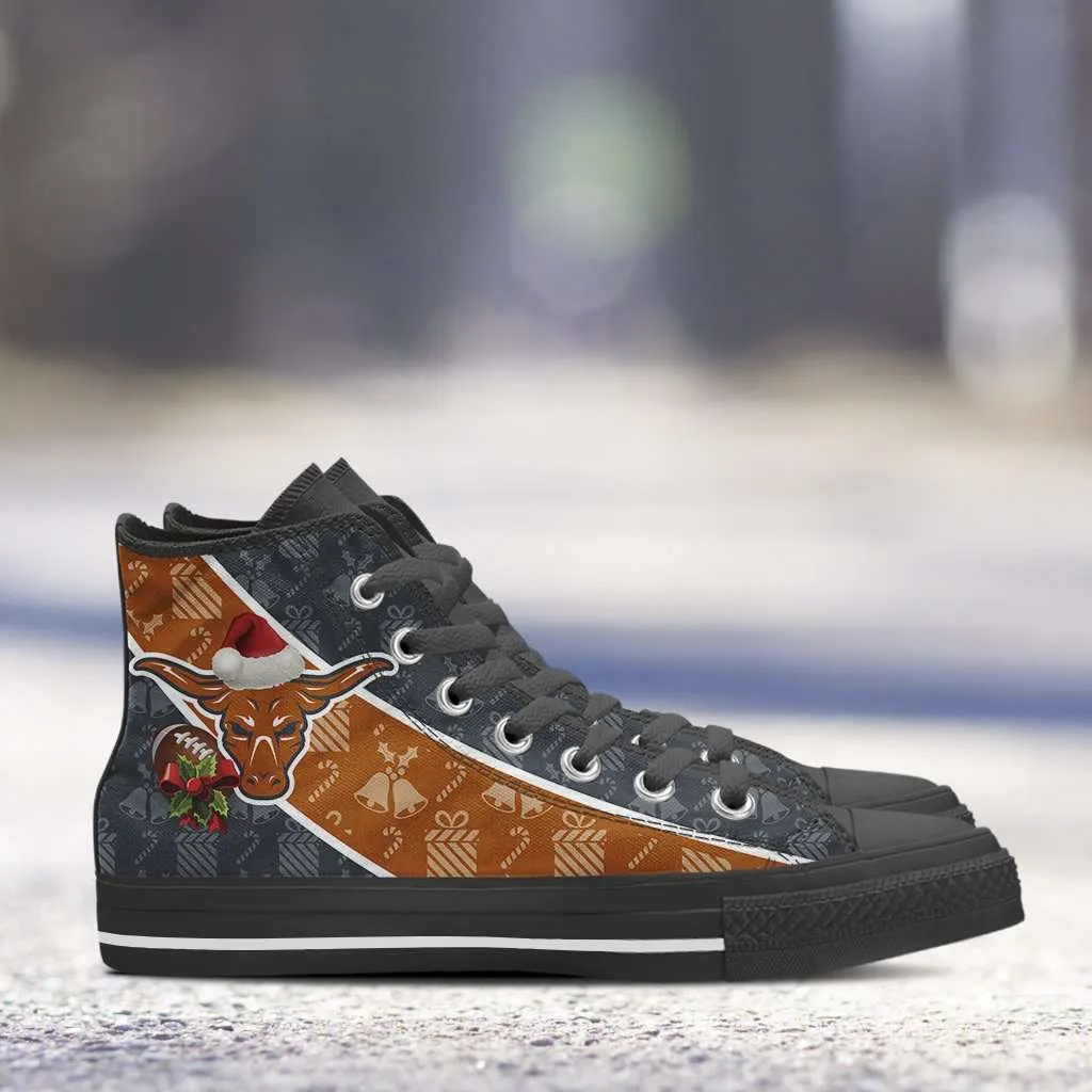 Texas Longhorns Christmas Football Pattern Canvas High Top Shoes