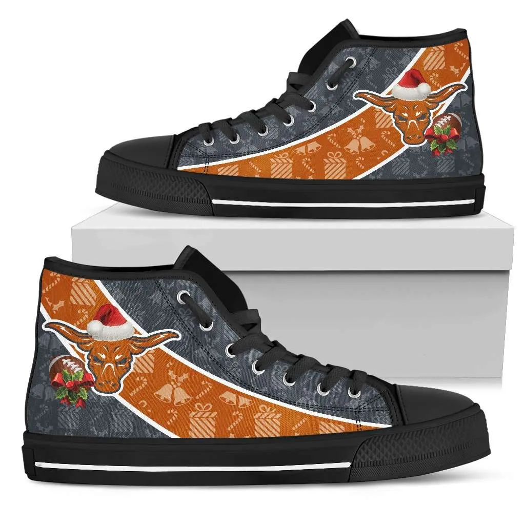 Texas Longhorns Christmas Football Pattern Canvas High Top Shoes