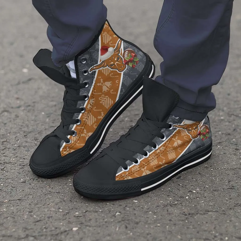Texas Longhorns Christmas Football Pattern Canvas High Top Shoes