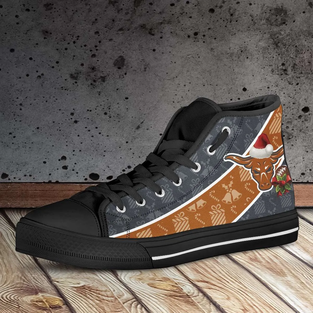 Texas Longhorns Christmas Football Pattern Canvas High Top Shoes