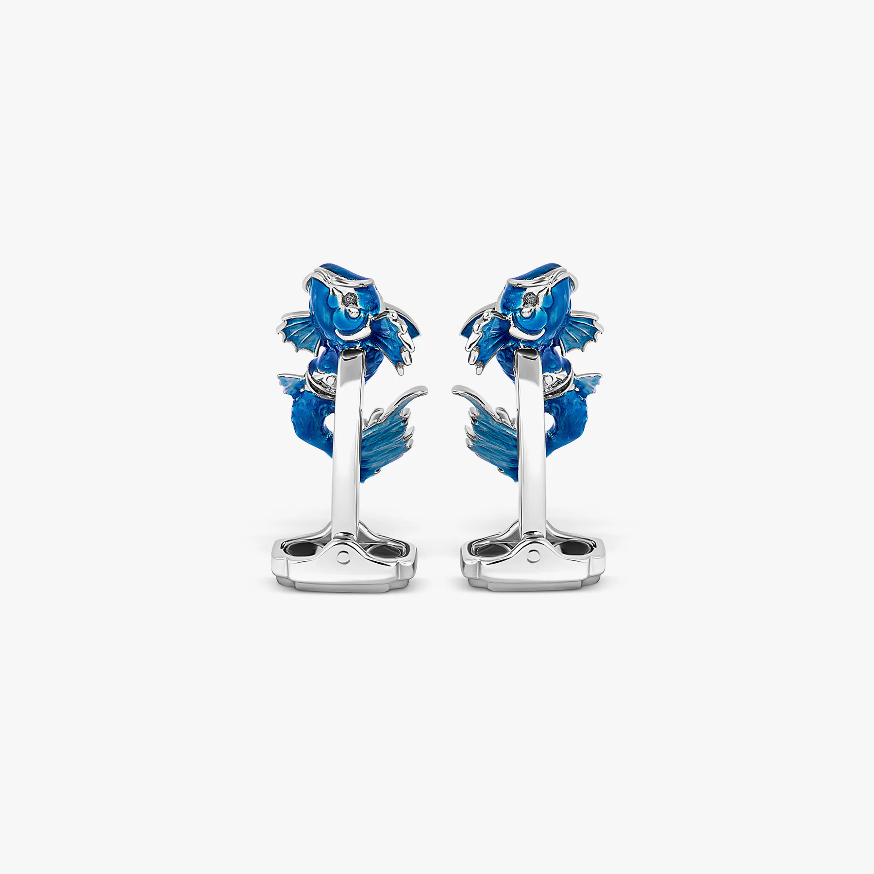 THOMPSON Koi Fish Cufflinks in White Bronze Plated with Blue Enamel