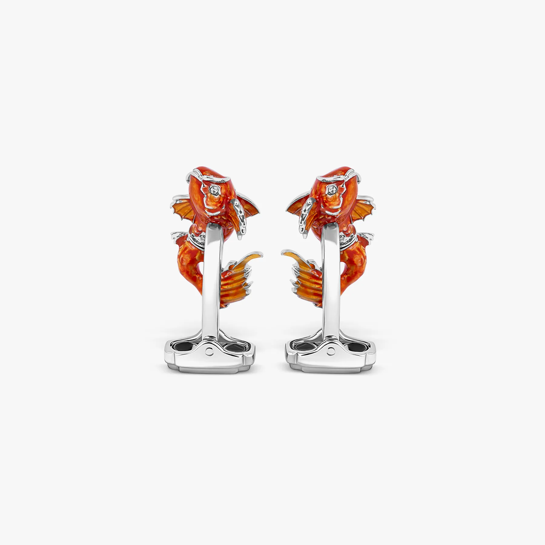 THOMPSON Koi Fish Cufflinks in White Bronze Plated with Orange Enamel