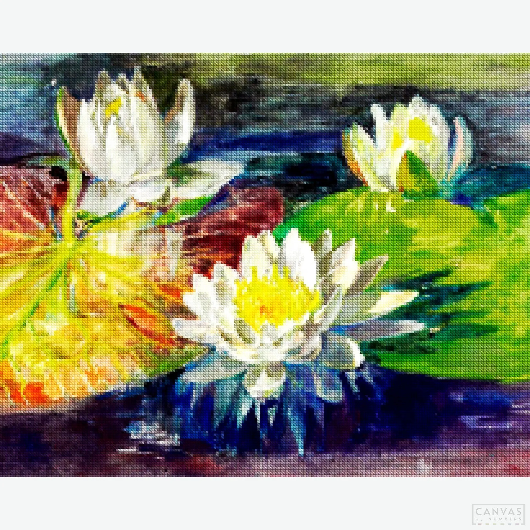 Water-Lilies Red and Green Pads - Diamond Painting
