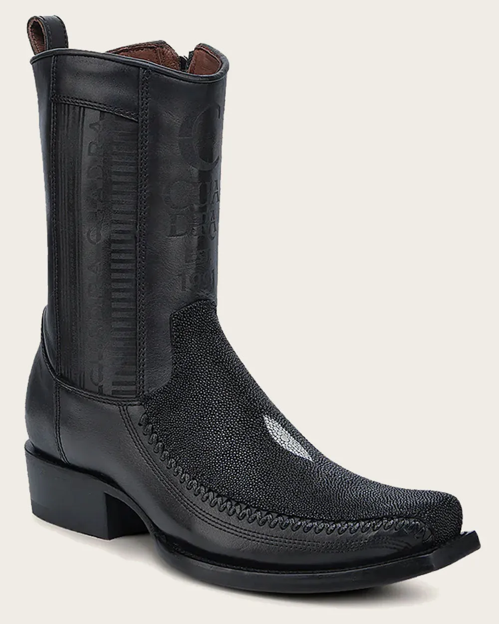 Western engraved black stingray boot