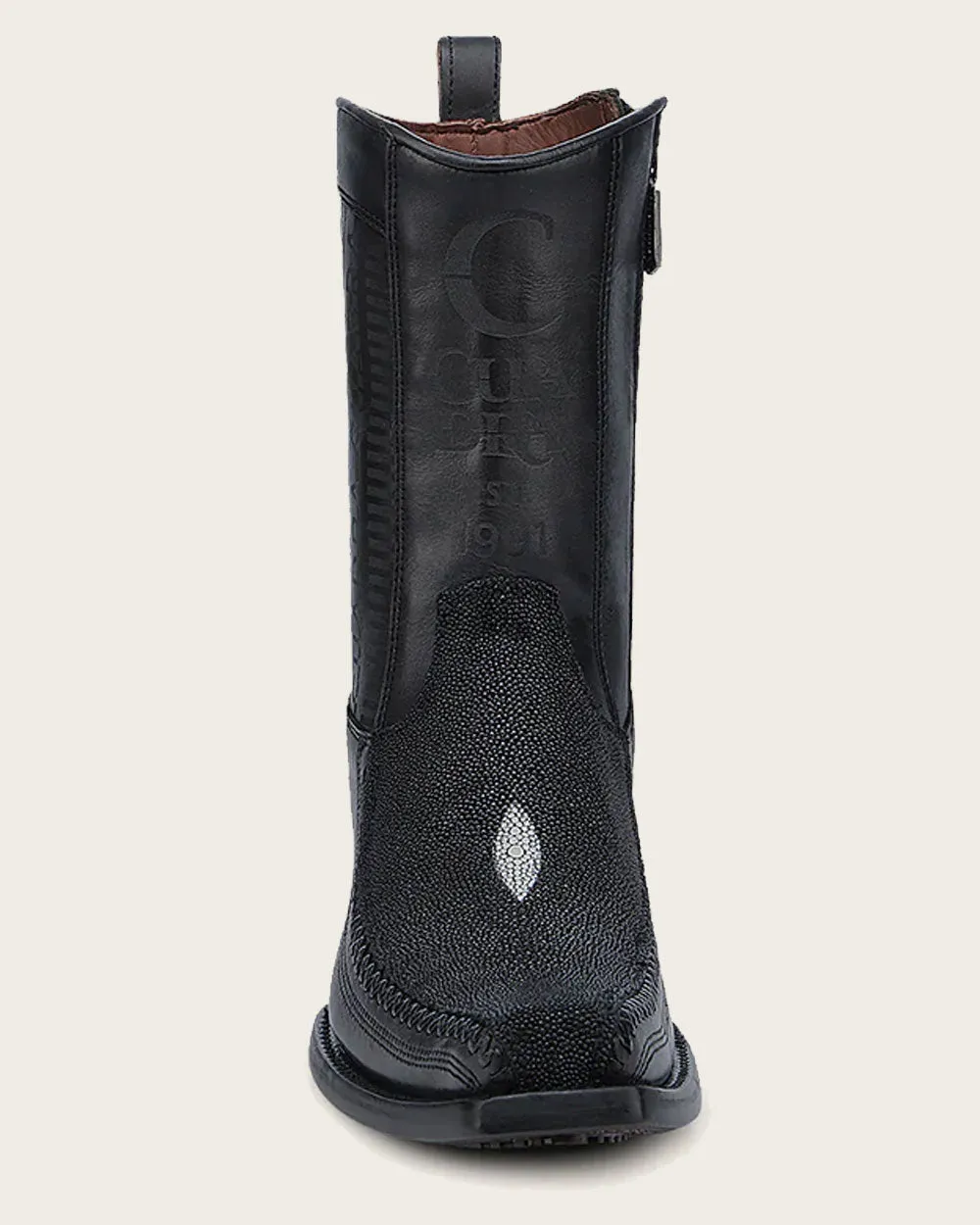 Western engraved black stingray boot