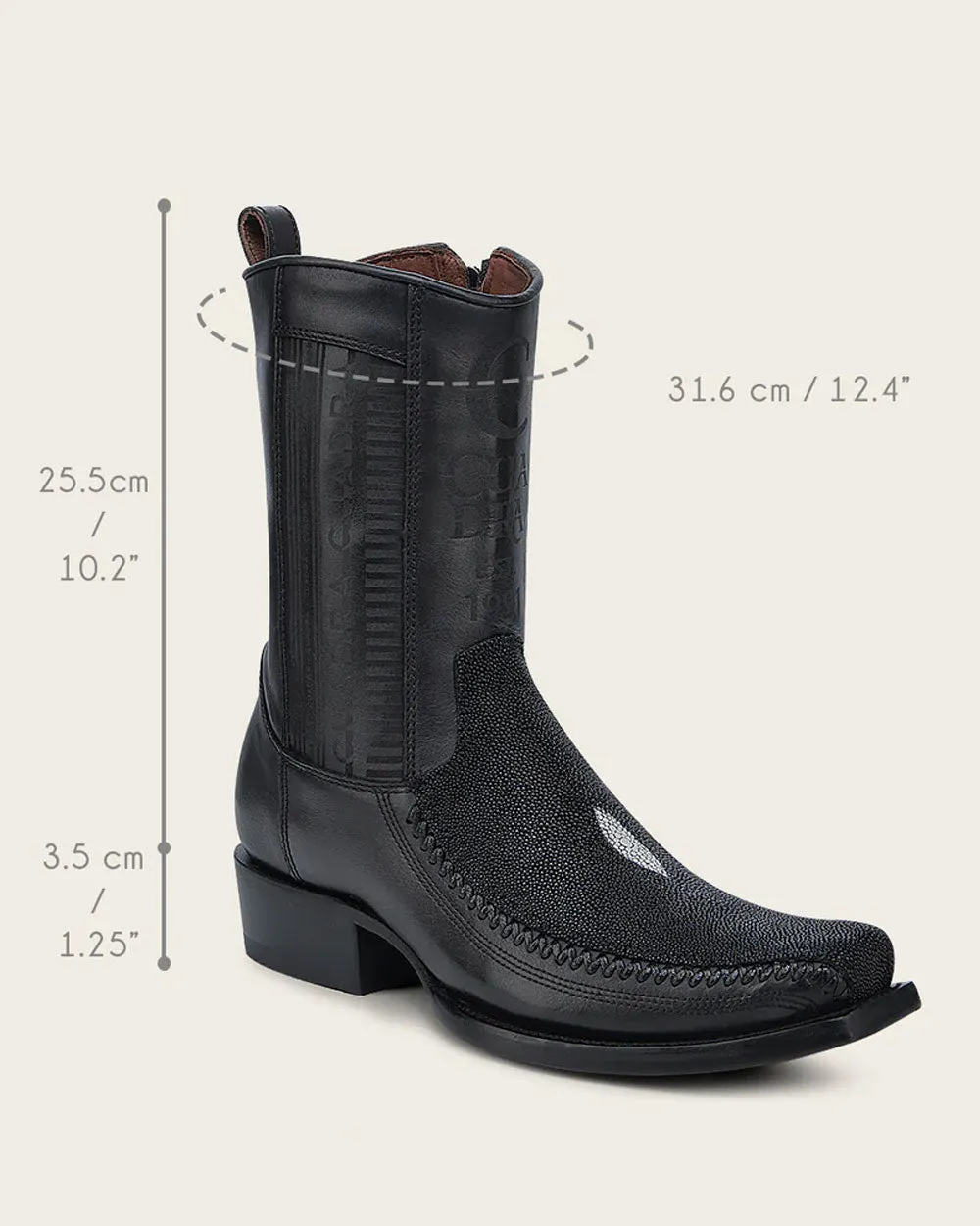 Western engraved black stingray boot
