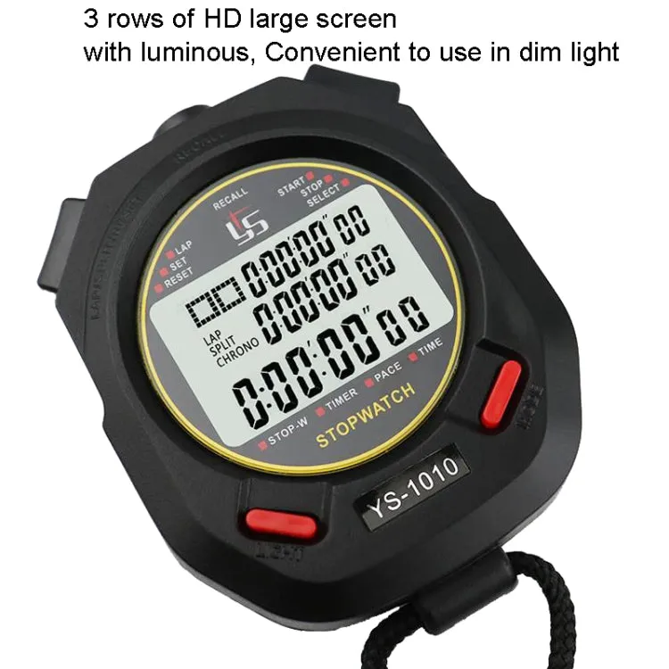 YS 3 Rows Display Luminous Stopwatch Timer Training Referee Stopwatch, Style: YS-1100 100 Memories