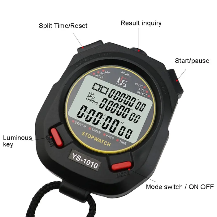 YS 3 Rows Display Luminous Stopwatch Timer Training Referee Stopwatch, Style: YS-1100 100 Memories